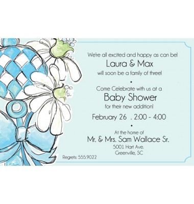 Baby Shower Invitations, Boy Rattle with Blue Daisy 
